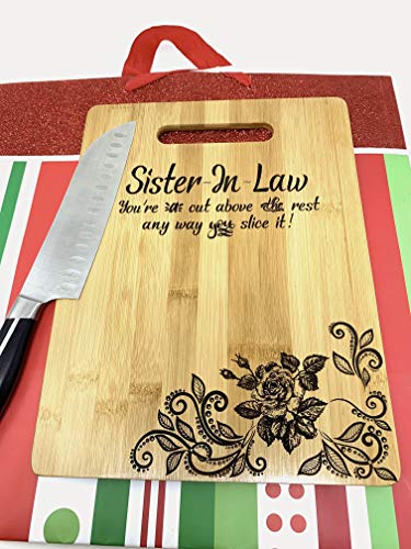 Gift for Sister in Law Engraved Bamboo Cutting board 9” x 12