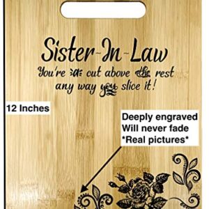 Gift for Sister in Law Engraved Bamboo Cutting board 9” x 12