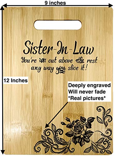 Gift for Sister in Law Engraved Bamboo Cutting board 9” x 12