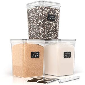 simply gourmet airtight food storage containers - set of 3 flour and sugar canisters for pantry storage and organization - marker & labels included