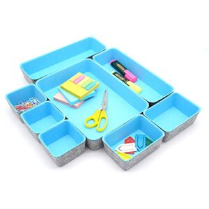 welaxy drawer organizers bins trays dividers storage bins shallow organizing box for office supplies rolled ties watchs socks makeup holder cozy room decor 8 pack (sky blue)