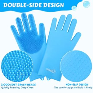 pecute Pet Grooming Gloves, Heat Resistant Cat Bathing Gloves with High-Density Teeth, Silicone Dog Bathing Gloves with Enhanced Five Finger Design, Bathing and Massaging for Dogs and Cats Blue