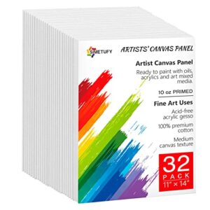 canvas 11 x 14 inch, canvas boards for painting 32 pack, blank canvas for painting using acrylic paint or oil (pre-primed)