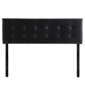 Edenbrook Hawthorne Faux Leather Headboard - Modern -Adjustable Height - Buttonless Tufting, Queen, Black