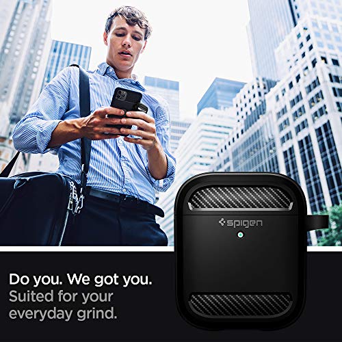 Spigen Rugged Armor Designed for Airpods Case Cover Protective Case with Keychain for Airpods 1 & 2 Case - Matte Black