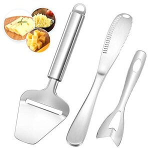 warmhut set of 3 cheese slicer, stainless steel cheese slicer plane knives, cheese cutter, butter spreader knife - for soft, semi-hard cheeses kitchen tool