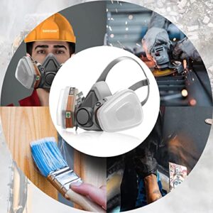 RANKSING Reusable Respirator Gas Mask Half Facepiece Shield 6200 Face Cover with Filters for Dust, Fumes, Asbestos, Chemicals and Other Airborne Particles while Painting, Spraying, Polishing and More