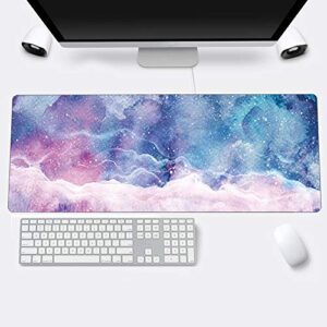 multifunctional office desk pad, 30.3" x 11" pu leather desk mat, waterproof desk blotter protector marble desk pad for office, home (starry sky)
