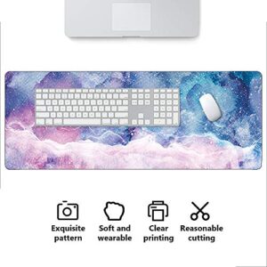 Multifunctional Office Desk Pad, 30.3" x 11" PU Leather Desk Mat, Waterproof Desk Blotter Protector Marble Desk Pad for Office, Home (Starry Sky)