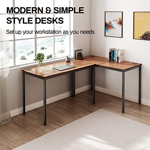 DESIGNA 47 inch Teak Home Office Computer Desk, Modern Simple Sturdy Work Study Writing PC Gaming Table for Large Spaces Adult Teens Kids Bedroom Kitchen Dinning Room Corner with Black Metal Frame