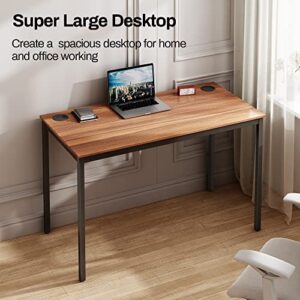 DESIGNA 47 inch Teak Home Office Computer Desk, Modern Simple Sturdy Work Study Writing PC Gaming Table for Large Spaces Adult Teens Kids Bedroom Kitchen Dinning Room Corner with Black Metal Frame
