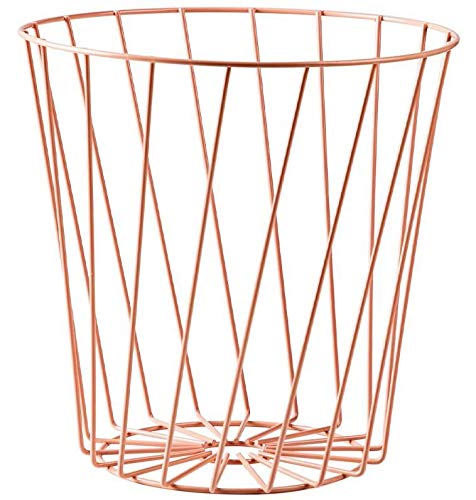 Yodio Wire Slot Diagonal Pink Modern Round Metal Wire Storage Basket Trash Basket, Suitable for Home Kitchen Bedroom Use