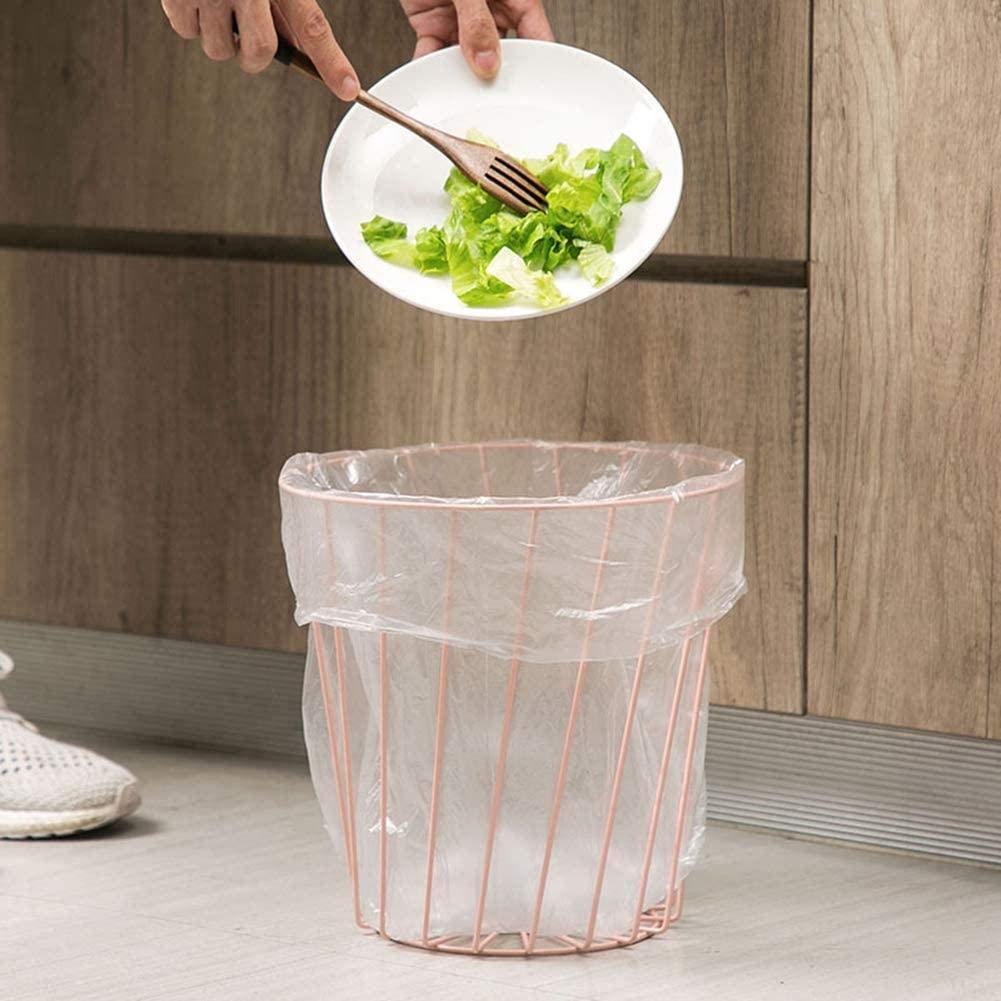 Yodio Wire Slot Diagonal Pink Modern Round Metal Wire Storage Basket Trash Basket, Suitable for Home Kitchen Bedroom Use