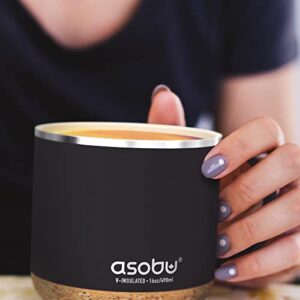 asobu Infinite Stainless Steel Insulated Coffee Mug with Inner Ceramic Coating and Cork Coaster 16 Ounce (Black)