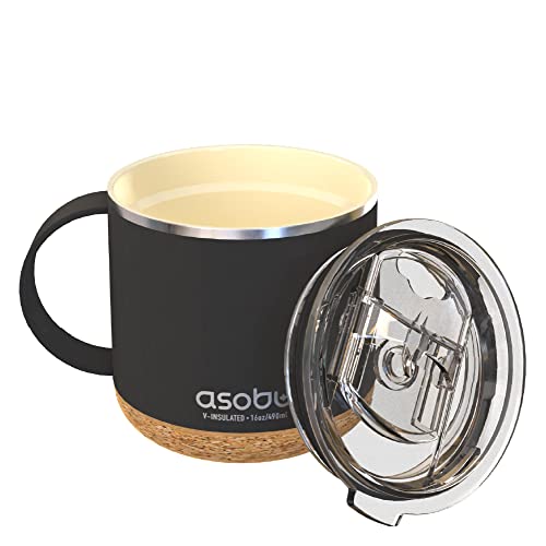 asobu Infinite Stainless Steel Insulated Coffee Mug with Inner Ceramic Coating and Cork Coaster 16 Ounce (Black)