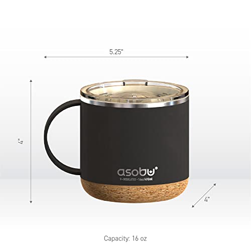asobu Infinite Stainless Steel Insulated Coffee Mug with Inner Ceramic Coating and Cork Coaster 16 Ounce (Black)