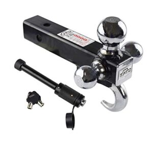 toptow 64180hl trailer tri ball hitch with hook, fits for 2 inch receiver, chrome, 5/8 inch hitch lock included