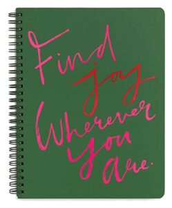 ban.do green rough draft mini spiral notebook with saying, 9" x 7" with pockets and 160 lined pages, find joy