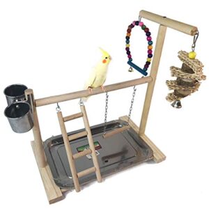hamiledyi bird playground parrots play stand wooden parrot perch gym playpen parakeet ladders exercise with feeder cups for cockatoo parakeet conure cockatiel cage accessories toy