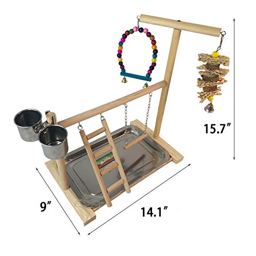 Hamiledyi Bird Playground Parrots Play Stand Wooden Parrot Perch Gym Playpen Parakeet Ladders Exercise with Feeder Cups for Cockatoo Parakeet Conure Cockatiel Cage Accessories Toy