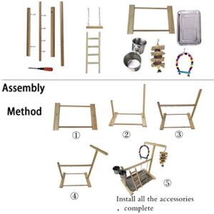 Hamiledyi Bird Playground Parrots Play Stand Wooden Parrot Perch Gym Playpen Parakeet Ladders Exercise with Feeder Cups for Cockatoo Parakeet Conure Cockatiel Cage Accessories Toy