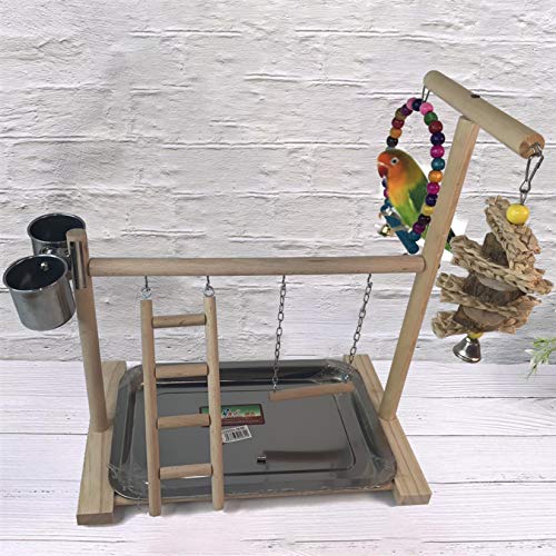 Hamiledyi Bird Playground Parrots Play Stand Wooden Parrot Perch Gym Playpen Parakeet Ladders Exercise with Feeder Cups for Cockatoo Parakeet Conure Cockatiel Cage Accessories Toy