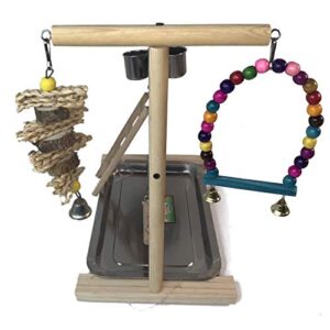 Hamiledyi Bird Playground Parrots Play Stand Wooden Parrot Perch Gym Playpen Parakeet Ladders Exercise with Feeder Cups for Cockatoo Parakeet Conure Cockatiel Cage Accessories Toy