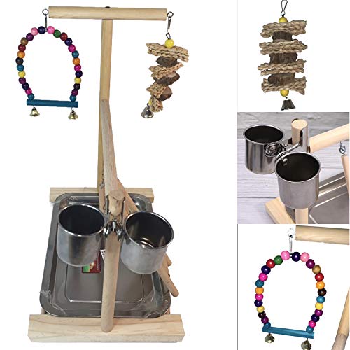 Hamiledyi Bird Playground Parrots Play Stand Wooden Parrot Perch Gym Playpen Parakeet Ladders Exercise with Feeder Cups for Cockatoo Parakeet Conure Cockatiel Cage Accessories Toy