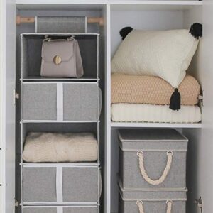 StorageWorks 6-Shelf Hanging Closet Shelves, Hanging Closet Organizer with 3 Drawers, Canvas, Light Gray, 12 ¼”D x 13 ½”W x 47 ¾”H