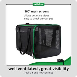 petisfam Soft Pet Carrier Bag for Easy Travel with Medium, Large Cats, 2 Kitties and Small Dogs. Easy to get Cat in. Easy Vet Visit. Easy Storage. Black w/Green Trim, L