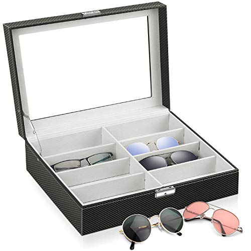 TomCare Sunglass Organizer Glasses Holder Glasses Case Sunglass Case Storage Box with 8 Slots Eyeglasses Display Case Holder Jewelry Watch Organizer Glasses Display Drawer Lockable Case Black