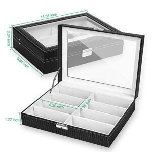 TomCare Sunglass Organizer Glasses Holder Glasses Case Sunglass Case Storage Box with 8 Slots Eyeglasses Display Case Holder Jewelry Watch Organizer Glasses Display Drawer Lockable Case Black