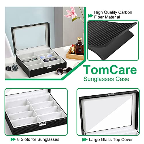 TomCare Sunglass Organizer Glasses Holder Glasses Case Sunglass Case Storage Box with 8 Slots Eyeglasses Display Case Holder Jewelry Watch Organizer Glasses Display Drawer Lockable Case Black