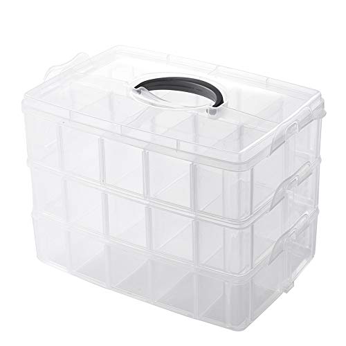 Funall 3-Tier Stackable Storage Container with 30 Compartments(Adjustable),Plastic Organizer Box For Organizing Arts and Crafts,Toy,Washi Tapes,Jewelry,Hair Accessories,10.24X7.55X6.77inches