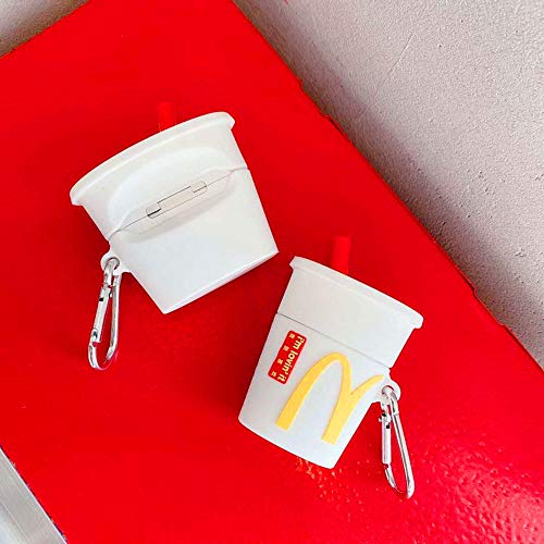 Compatible with Airpods 1 & 2, Funny 3D Cartoon Silicone Design, Soft Leather Carabiner Protective Cover, Suitable for Fashionable Girls Children Teen Boys Airpods case (I'm Lovin' it Cup)