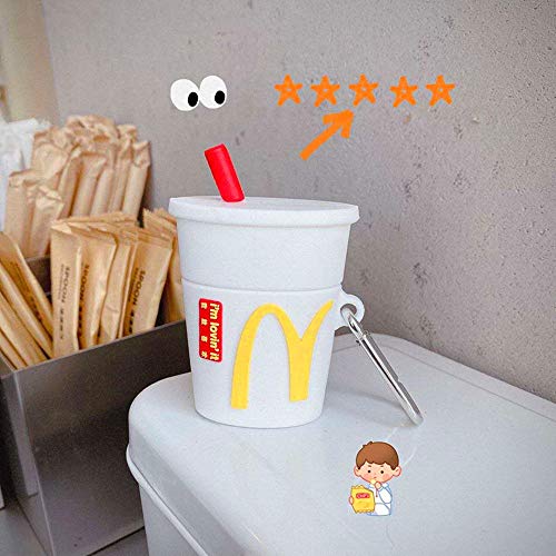 Compatible with Airpods 1 & 2, Funny 3D Cartoon Silicone Design, Soft Leather Carabiner Protective Cover, Suitable for Fashionable Girls Children Teen Boys Airpods case (I'm Lovin' it Cup)