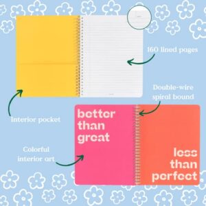 ban.do Floral Rough Draft Mini Spiral Notebook,8.5" x 6.75" with Pockets and 160 Lined Pages, Daisies