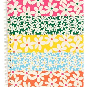 ban.do Floral Rough Draft Mini Spiral Notebook,8.5" x 6.75" with Pockets and 160 Lined Pages, Daisies