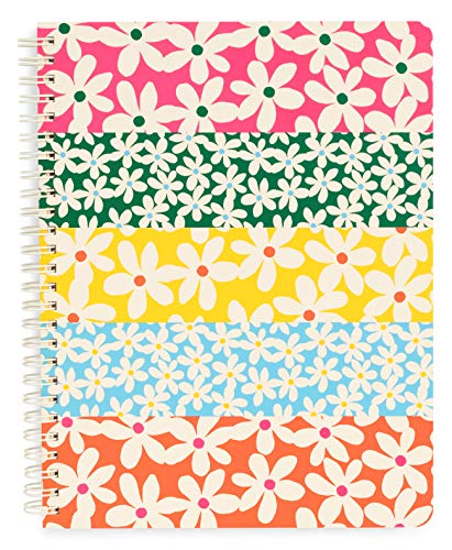 ban.do Floral Rough Draft Mini Spiral Notebook,8.5" x 6.75" with Pockets and 160 Lined Pages, Daisies