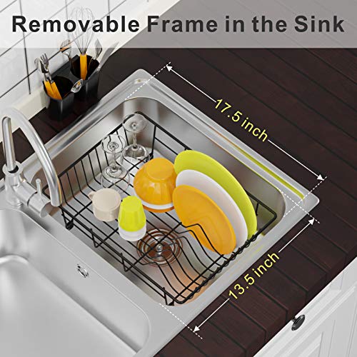 Ace Teah Dish Drying Rack, Small Dish Rack Drainer Set with Drain Board Tray, Compact Dish Drainer for Kitchen Counter, Black