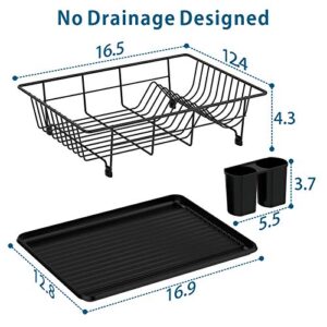 Ace Teah Dish Drying Rack, Small Dish Rack Drainer Set with Drain Board Tray, Compact Dish Drainer for Kitchen Counter, Black