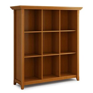 simplihome acadian solid wood 44 inch transitional 9 cube bookcase and storage unit in light golden brown, for the living room, study room and office