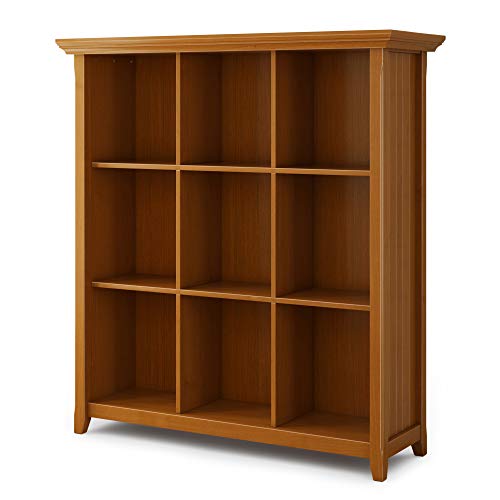 SIMPLIHOME Acadian SOLID WOOD 44 Inch Transitional 9 Cube Bookcase and Storage Unit in Light Golden Brown, For the Living Room, Study Room and Office