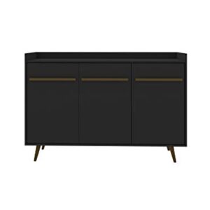 Manhattan Comfort Bradley Mid Century Modern Dining Room 4 Shelves Buffet Stand Cabinet, 53.54", Black