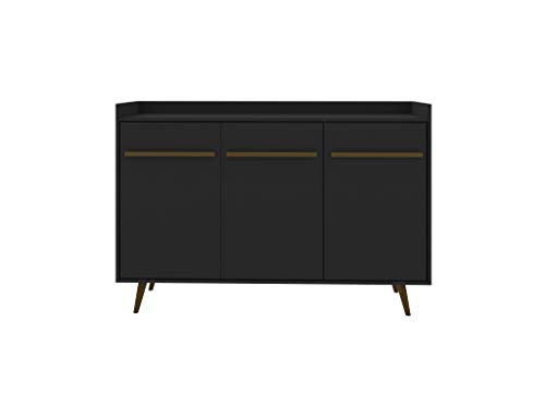 Manhattan Comfort Bradley Mid Century Modern Dining Room 4 Shelves Buffet Stand Cabinet, 53.54", Black