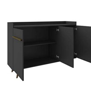 Manhattan Comfort Bradley Mid Century Modern Dining Room 4 Shelves Buffet Stand Cabinet, 53.54", Black