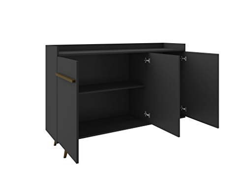 Manhattan Comfort Bradley Mid Century Modern Dining Room 4 Shelves Buffet Stand Cabinet, 53.54", Black