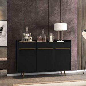 Manhattan Comfort Bradley Mid Century Modern Dining Room 4 Shelves Buffet Stand Cabinet, 53.54", Black