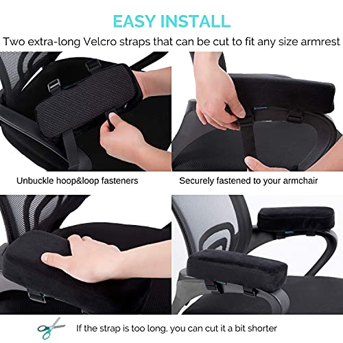 EcoLifeDay Extra Thick Chair armrest Cushions Elbow Pillow Pressure Relief Office Chair Gaming Chair armrest with Memory Foam armrest Pads 2-Piece Set of Chair (Black)