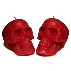 2 pcs red skull candles for love spells (gift, witches, witch, figure, aessthetic, skeleton, goth, spooky, ritual, fireplace, decorations, bloody, brain, spiritual, weird, satanic, drip)
